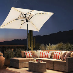 Rectangular parasol 300 x 200 cm garden umbrella with LED solar lighting