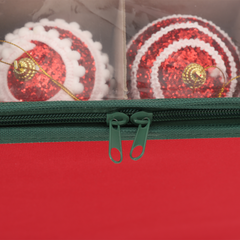 Salcar Aufbewahrungsbox für 64 Weihnachtskugeln – 4 Ebenen, Verstellbare Trennwände, Rote Faltbox 33×33×34 cm mit Sichtfenster