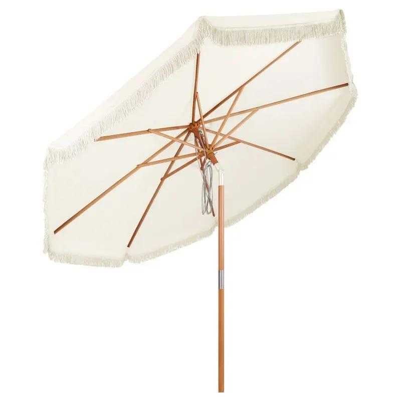 Parasol Rond Sekey 300 Cm - UV50+ - Manivelle Et Inclinaison - Mât Aluminium Grain Bois - Pour Terrasse Ou Jardin