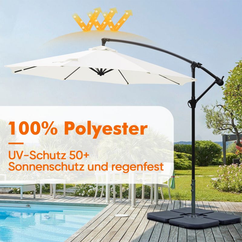 Sekey 300 cm cantilever umbrella, sun protection UV50+