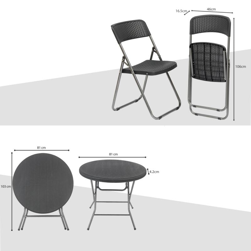 Sekey 5-teilig Balkonset aus Polyrattan, 4 Klappstuhl und Klapptisch