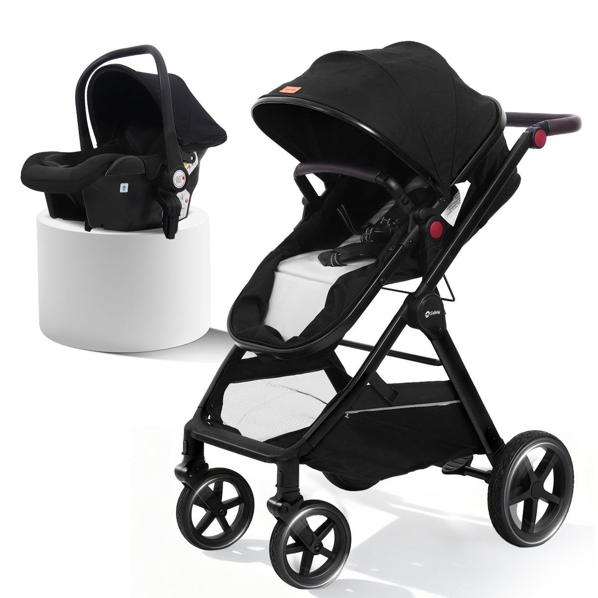 Sekey BW600 3-in-1 Kombi-Kinderwagen – Reisesystem mit Babyschale, Liegewanne & Buggy, Moskitonetz, Regenschutz, Federung, 5-Punkt-Gurt, All-Wetter Travel System 0–4 Jahre