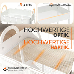 Sekey Rollwagen mit 3 Ebenen – Küchenwagen aus Stahl mit rostfester Lackierung, 2 Hängekörben & 4 Haken, 360°-Rollen mit Bremse, ergonomischem Griff, bis 30 kg belastbar, vielseitiger Servierwagen für Küche, Bad, Büro & mehr – Weiß Sekey