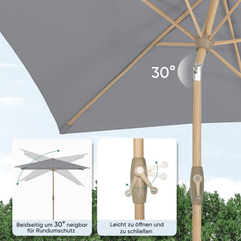 Sekey 210 x 140 cm aluminum parasol with crank, sun protection UV50+, made of wood-metal