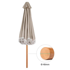 Sekey 300 cm wooden parasol with fringes, sun protection UV50+