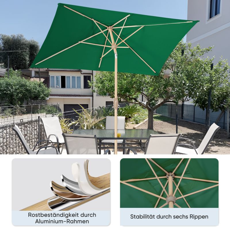 Sekey 210 x 140 cm aluminum parasol with crank, sun protection UV50+, made of wood-metal