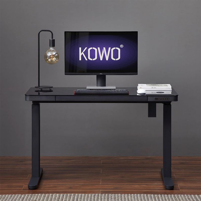 KOWO 120 cm Glass Electric Height Adjustable Desk with Drawers and Wireless Charging, Mobilo