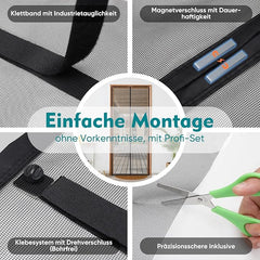Sekey Magnet Fliegengitter für Balkontüren – Zuschneidbar & selbstklebend, ohne Bohren (bis 155x245 cm, Schwarz) Sekey