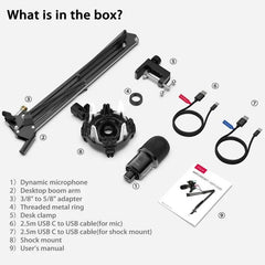 Fifine USB Dynamisches Mikrofon mit Arm, Stummschalttaste und Shock Mount, K651 Sekey