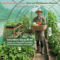 Sekey Winterfestes Foliengewächshaus 4×2×2 m – 8 m² Folientunnel aus verzinktem Stahl, 2 m Stehhöhe, 2 Türen & 8 Fenster, 140 g/m² PE-Folie inkl. Profi-Verankerung