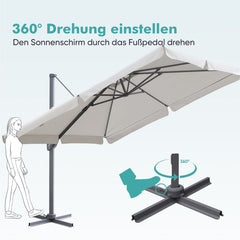 Sekey 300 cm x 300 cm cantilever parasol, sun protection UV50+