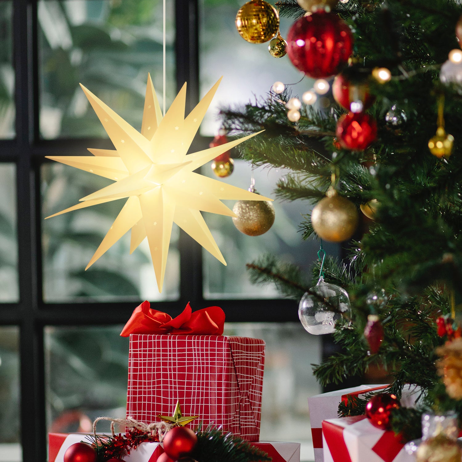 Salcar LED Papierstern 60 cm Weiß – Beleuchteter 3D Weihnachtsstern – sekeymall