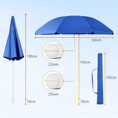 Sekey ∅ 160 cm Strandschirm mit Schutzhülle und Bodenhülse, Sonnenschutz UV50+ Sekey