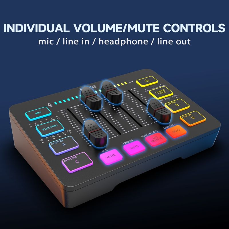 FIFINE XLR Gaming Audio Mixer, individual control