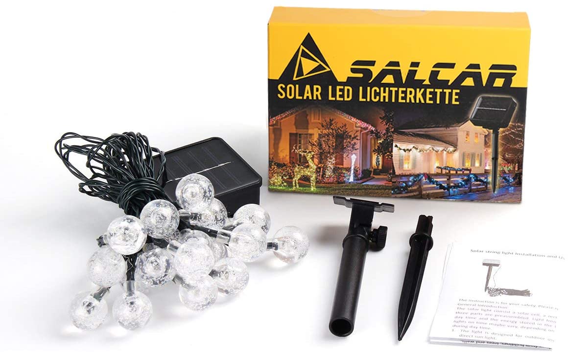 Salcar 5 m / 10 m LED solar ball fairy lights, 20 / 40 LEDs