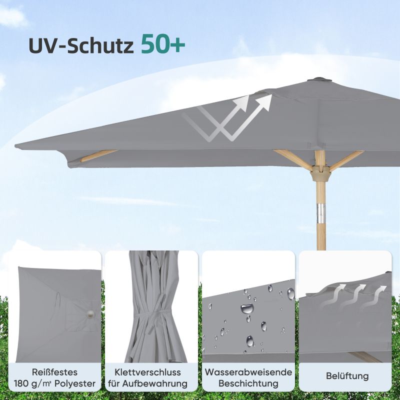 Sekey 210 x 140 cm aluminum parasol with crank, sun protection UV50+, made of wood-metal