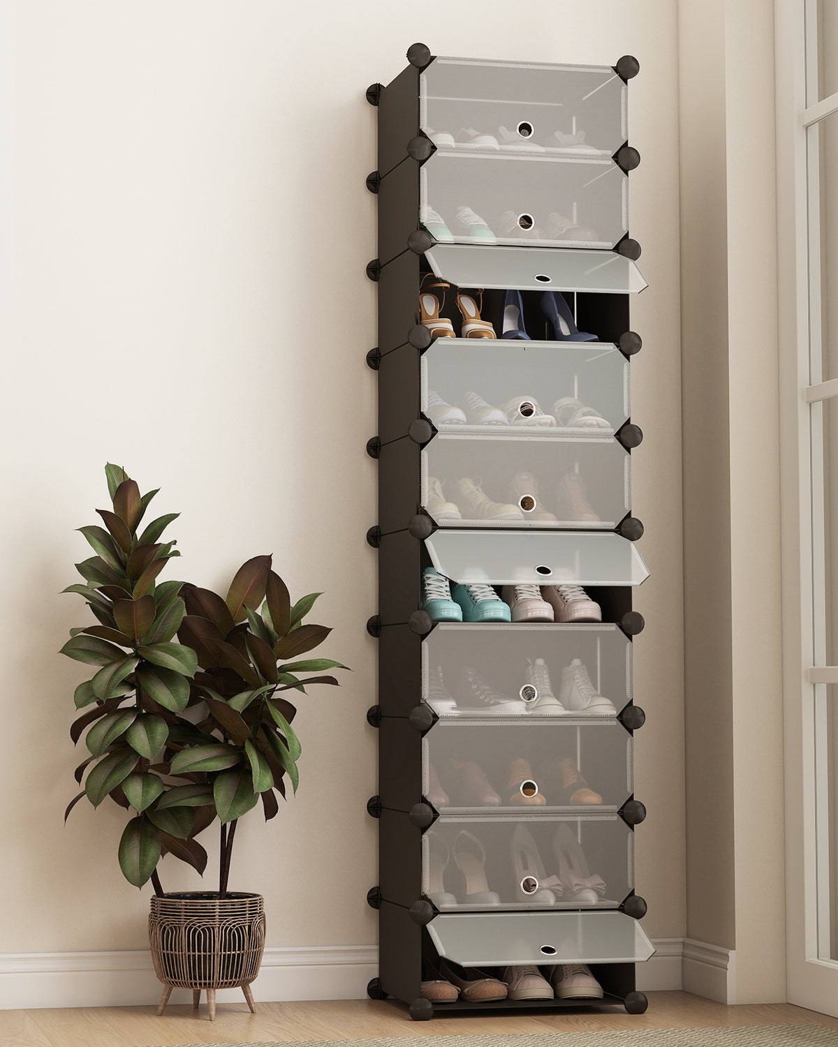 Sekey Schuhschrank mit 10 Fächern – Modularer Schuhorganizer für bis zu 20 Paar Schuhe, stabil & platzsparend, inkl. Hammer & Kippschutz