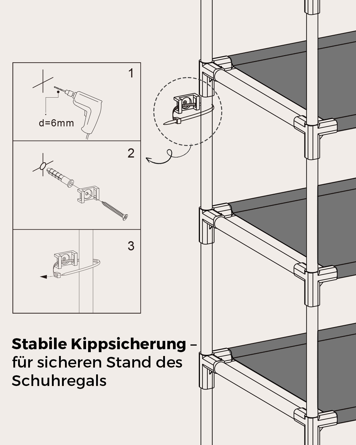 Sekey Schuhregal mit 10 Ebenen – Schmal, stabil & platzsparend, Metallgestell mit Vliesstoffablagen, ideal für Flur & kleine Räume