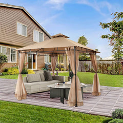 Sekey Garten Pavillon 3x3 m, Gartenzelt mit Moskitonetz, Atmungsaktives Doppeldach 160g/㎡ Polyester