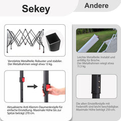 Sekey 300 x 300 cm Faltpavillon mit 4 Sandsäcken und Tragetasche
