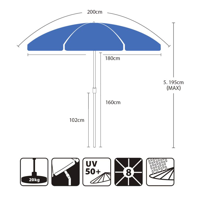 Sekey 200 cm Sonnenschirm mit Schutzhülle, Sonnenschutz UV50+