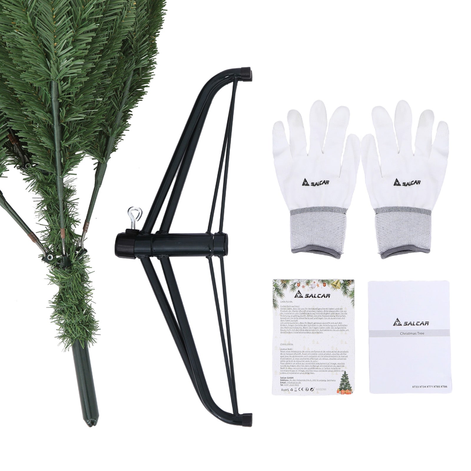 SALCAR Künstlicher Weihnachtsbaum aus 100% PVC – Naturgetreuer Tannenbaum mit dichtem Nadelkleid, stabilem Standfuß & Handschuhen – Wiederverwendbar, Sicher & Umweltfreundlich