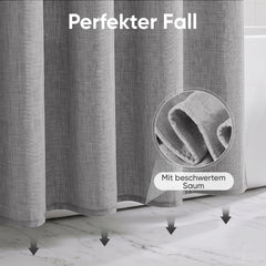 Sekey Hellgrau Duschvorhang 180 × 200 cm, Textil Badewannenvorhang in Leinenoptik, Wasserabweisend & Waschbar, 100 % Polyester, mit Beschwerungsband & 12 Edelstahlringen