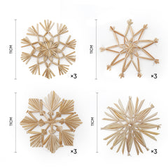 Salcar 12-teiliges Weihnachtsbaumschmuck aus Stroh – Handgemachte Strohsterne Set, natürliche Christbaum Anhänger für nachhaltige Weihnachtsdekoration im skandinavischen Stil