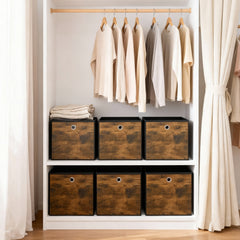 Sekey Aufbewahrungsboxen 6er Set in Holzoptik | Stoffboxen 30 × 30 × 30 cm – natürliches Design & stabile Struktur