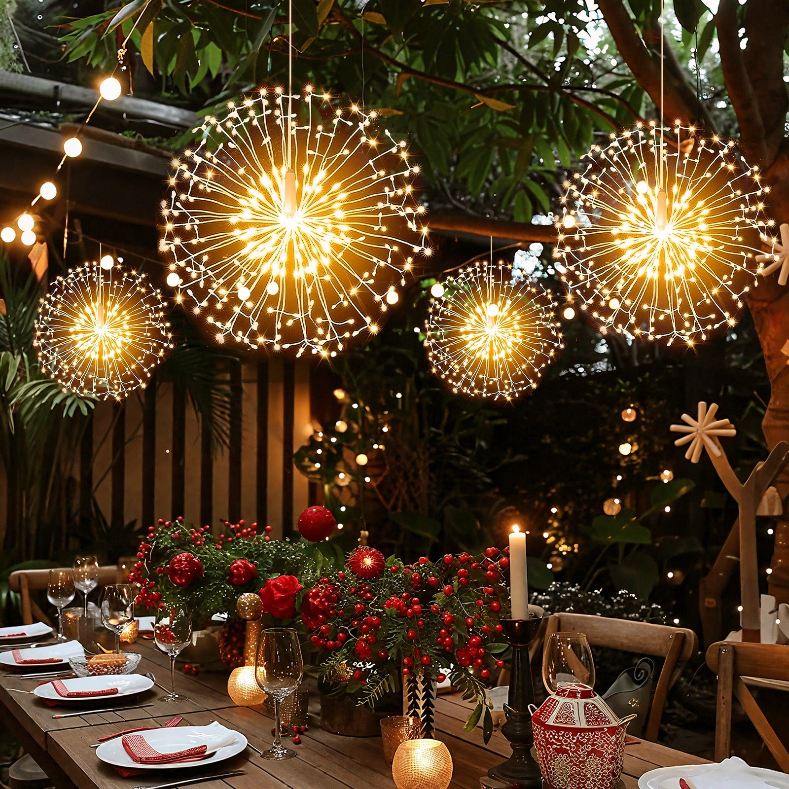 SALCAR LED Leuchtkugel Weihnachten Feuerwerk Lichterkette – 198 LEDs, 8 Modi, Timer & Fernbedienung, Batteriebetrieben & IP44 Wasserdicht – Weihnachtsbeleuchtung für Innen & Außen