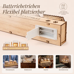 Salcar LED Schwibbogen aus Holz – 43 cm 3D Weihnachtsdorf, 8 LEDs, Batteriebetrieben, Naturholzoptik