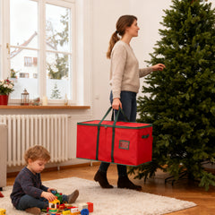 Salcar Rote Aufbewahrungsbox für 128 Weihnachtskugeln – Faltbare Christbaumkugel-Box 64,8×32,3×34,2 cm mit 128 Fächern, Tragegriffen & Doppelreißverschluss