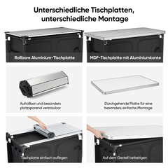 Sekey Campingschrank faltbar mit rollbarer Aluminium-Tischplatte, Campingküche Outdoor 79 × 48 × 96 cm, 6 Fächer, Aluminiumgestell, Camping Tisch mit Stauraum für Wohnmobil, Garten & Festival