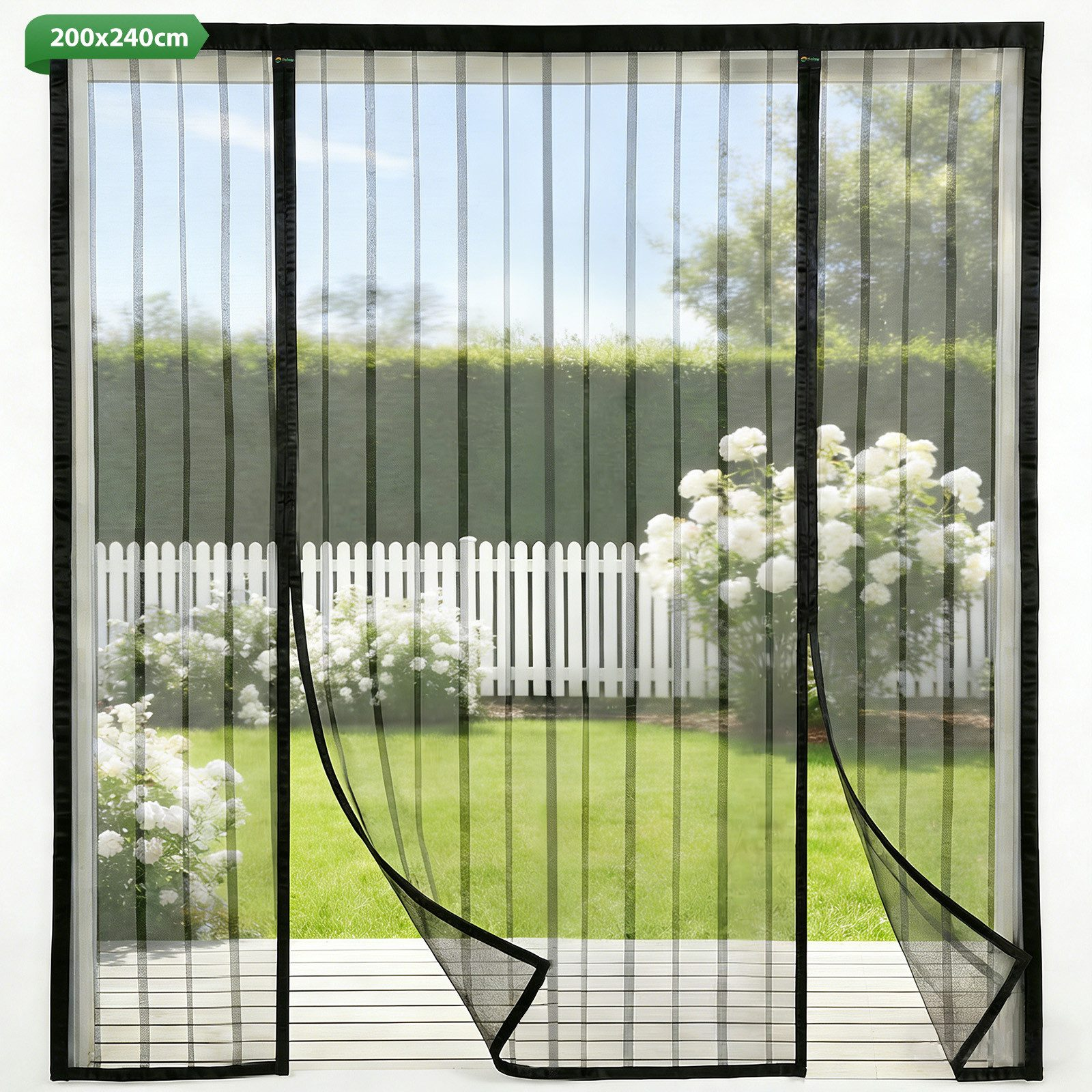 Sekey Insektenschutz Tür Magnet ohne Bohren – Fliegengitter Doppeltür für Balkon- & Terrassentür, 158×206 / 188×206 / 200×240 cm, Mückenschutz für