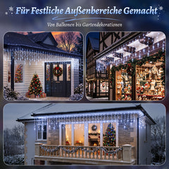 Salcar Eiszapfen Lichterkette 5 m – 200 LEDs Kaltweiß, 8 Modi, Timer & Memory, IP44