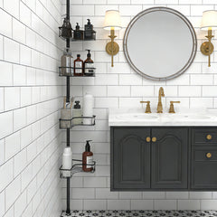 Sekey Duschregal Ohne Bohren – Höhenverstellbares Eck-Duschregal 79–315 cm mit 4 Körben & Klicksystem, Stabiles Teleskop-Dusch-Organizer für Badezimmer