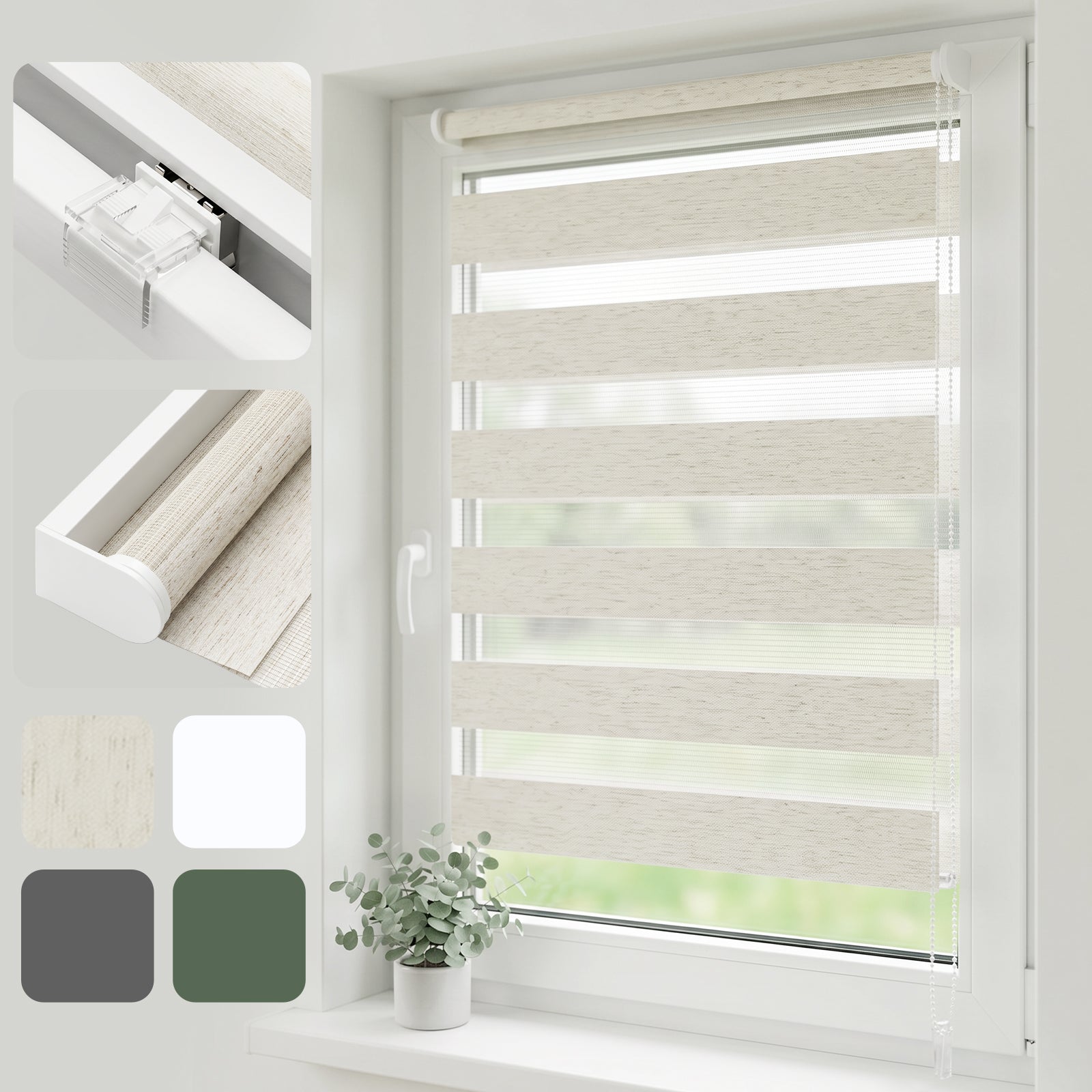 Salcar Doppelrollo Klemmfix Leinenoptik Beige – Duo Rollo ohne Bohren – sekeymall