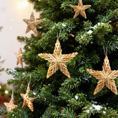 Salcar 6er Set Handgefertigte Strohsterne – Natürliche Weihnachtsbaumanhänger aus Stroh, Fünfzackige Sterne für Christbaum & Adventsdeko