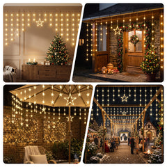 Salcar LED Sternenvorhang Warmweiß – Weihnachtsbeleuchtung mit 8 Modi, Timer & Memory