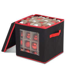 Salcar Aufbewahrungsbox Schwarz für 64 Weihnachtskugeln – Faltbare Weihnachtsdeko-Box 30,5 cm mit Fächern & flexiblen Trennwänden