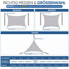 Sunula Sonnensegel wasserdicht Rechteckig – PES 160g/m² mit heißversiegelter Naht, UV-Schutz 95% UPF50+, reißfest & wetterfest mit Edelstahl-D-Ringen für Balkon, Terrasse & Garten (Hellgrau)