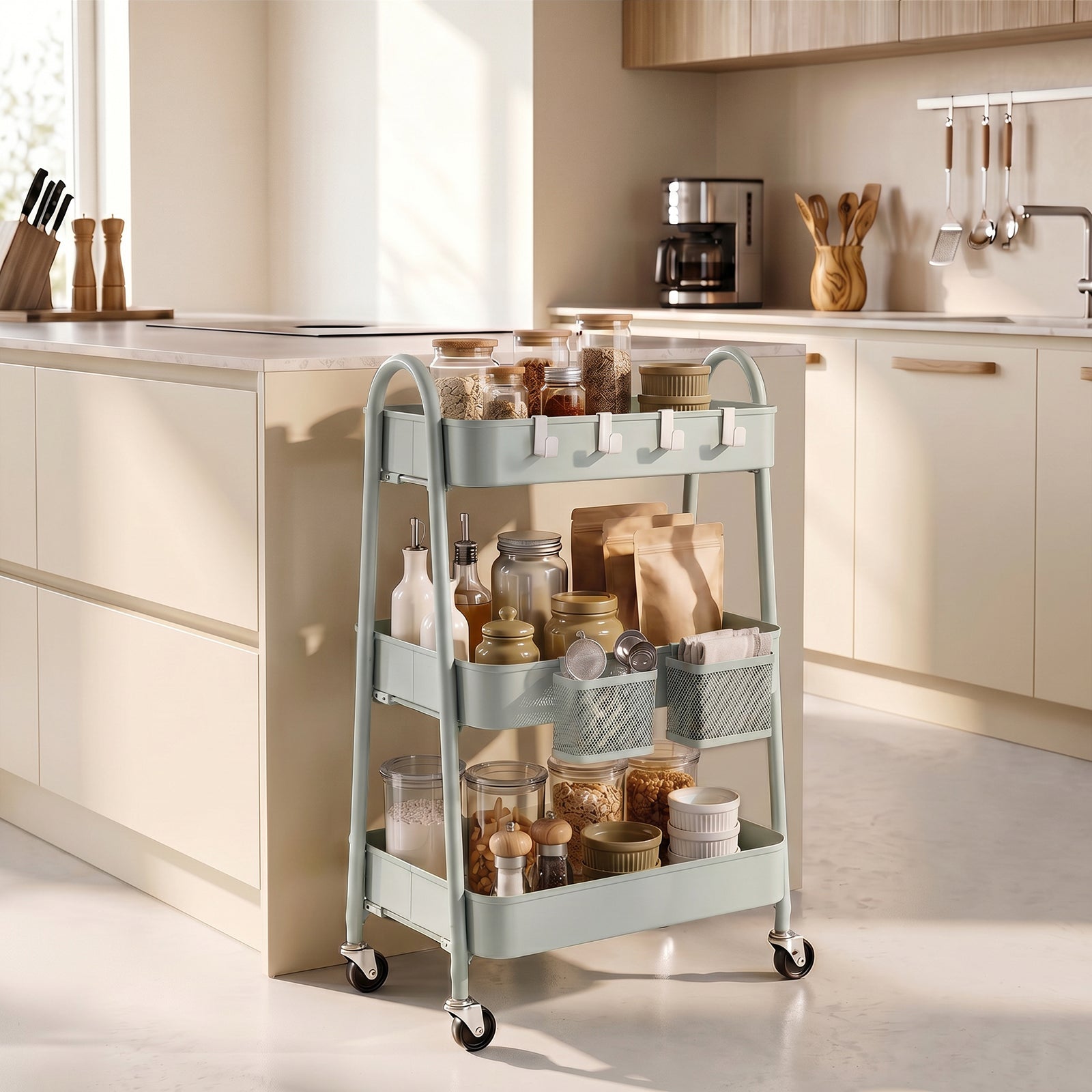 Sekey Rollwagen Küche 30 cm – Schmaler Servierwagen aus Metall mit Rol – sekeymall