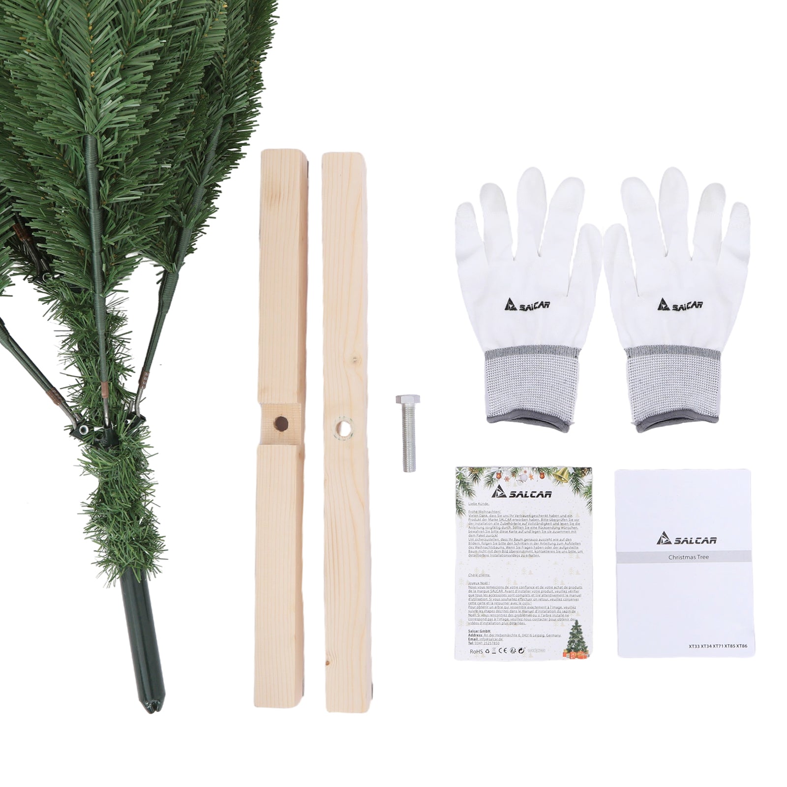 SALCAR Künstlicher Weihnachtsbaum 180 cm / 210 cm – Realistischer PVC Tannenbaum mit Holzständer für Innen & Außen