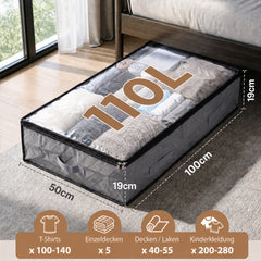 Sekey Unterbett-Aufbewahrungstasche 110L – Faltbare Aufbewahrungsbox mit transparentem Deckel, Doppelreißverschluss & 4 Tragegriffen, 100 × 50 × 19 cm, für Kleidung, Bettwäsche & Decken