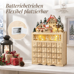 Salcar LED Weihnachtsdorf Adventskalender aus Holz – 24 Fächer zum Befüllen