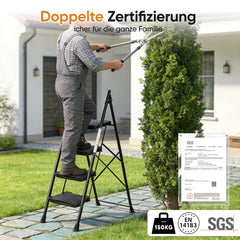 Sekey Trittleiter 4 Stufen klappbar mit Handlauf & Werkzeugablage – rutschfest, stabile Stahlkonstruktion, bis 150 kg belastbar