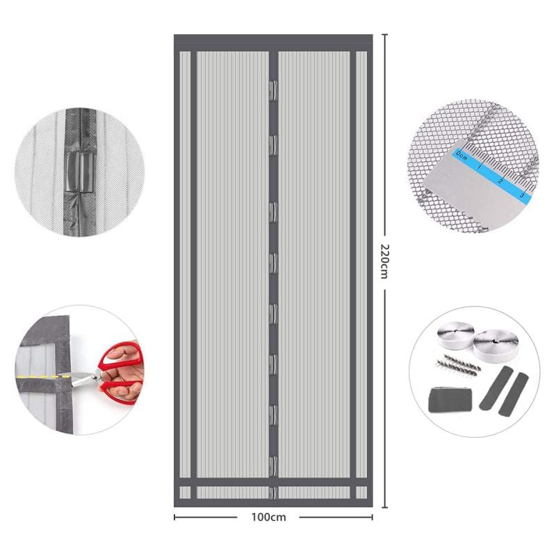 Sekey Cuttable Magnetic Fly Screen Door Made of Polyester, Grey