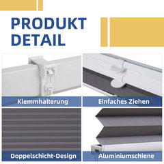 Sekey Plissee Day+Night ohne Bohren, 100% Verdunkelung, einfarbig
