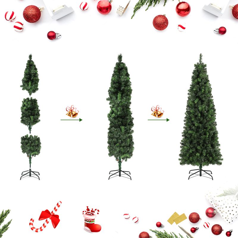 Salcar PVC Artificial Christmas Tree Narrow, Fir Tree Christmas Tree Artificial Quick Assembly with Folding System, Christmas Tree Stand and Gloves