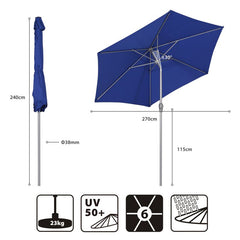 Sekey 270 cm aluminum parasol with crank, sun protection UV50+